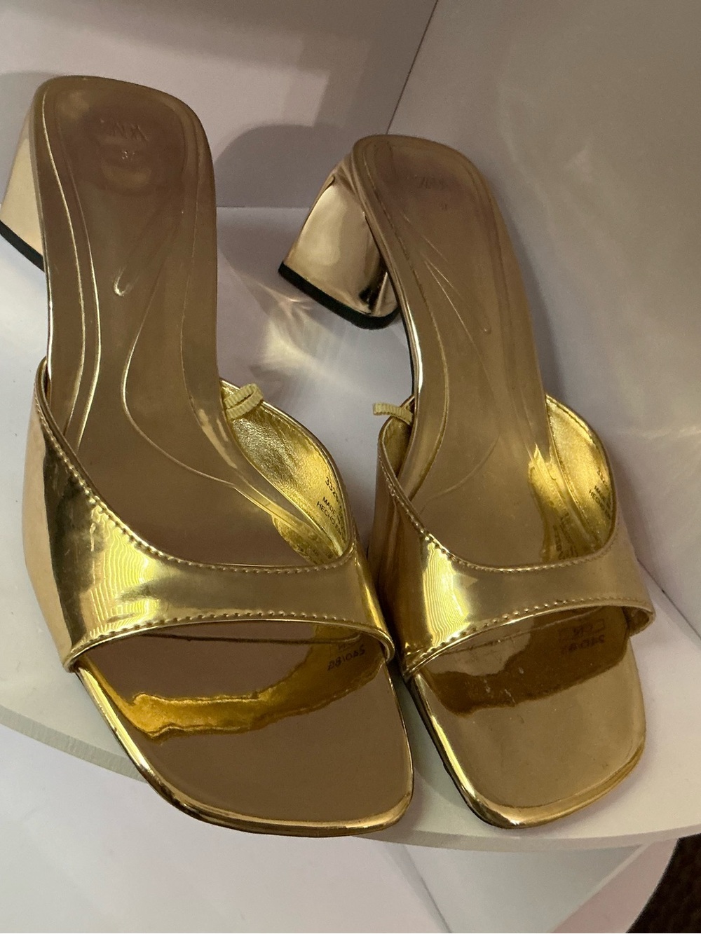Zara Gold Slip-On Block Heel Sandals - Women